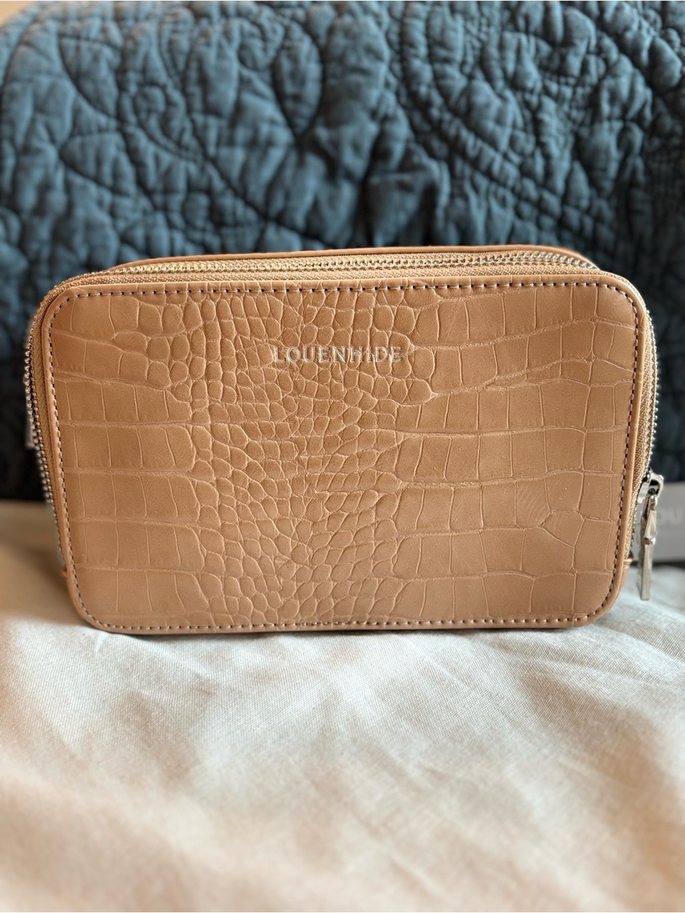 NWT Louenhide Celeste Croc Crossbody Bag Sand Vegan Leather Dual Zip